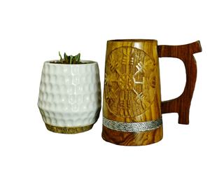 Mug à boire viking artisanal en bois naturel, mug à café en bois, agate, style nautique, thème animal à prix abordable - Product Image 6