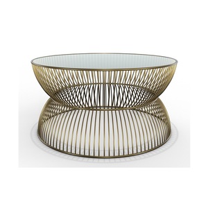 Fil de fer métallique fini plaqué or et Table basse en verre, meubles en métal pour la décoration de la maison - Product Image 2