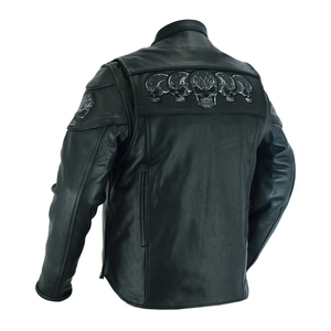 Veste en cuir véritable noir personnalisée avec logo, veste en cuir de vache brodée noire de qualité supérieure pour hommes - Product Image 2