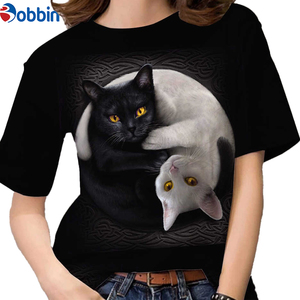 Camiseta de Algodón Orgánico 100% para Mujer, Diseño Divertido de Dibujos Animados, Talla Grande, Transpirable, Manga Corta, Diseño de Gato Bonito, Corte Regular - Product Image 6