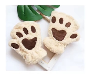Cute Half Finger Winter Gloves for Women Open Finger Fluffy <b>Plush</b> Bear <b>Cat</b> Paw Claw Warm Thick Soft Knit Gloves for Cold Weather - Product Image 6