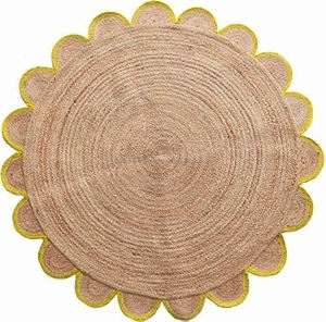 Handcrafted Round <b>Jute</b> Rug with Blue and Green Petal Motif Natural <b>Fiber</b> Floor Mat for Living Room Bedroom Entryway Decor 4 Feet - Product Image 2