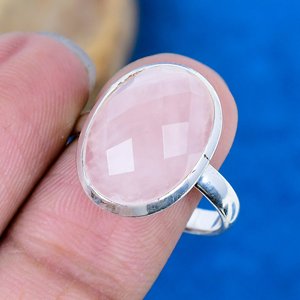 แหวนพลอยโรสควอตซ์รูปไข่ทำมือจากธรรมชาติ แหวนเงินแท้ 925 - Product Image 3