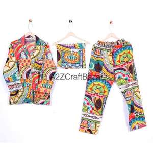 Conjunto de Pijama Bohemio con Estampado Floral 100% Algodón Transpirable y Suave para Mujer, Cintura Elástica, Top y Pantalón de Manga Larga - Product Image 5