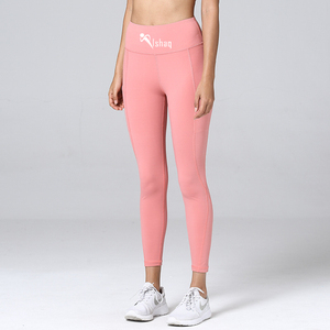 Leggings Deportivos de Cintura Alta Shaq, Color Negro Sólido, Tejido Elástico, Pantalones de Yoga para Mujer - Product Image 6
