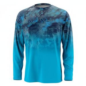 Camisa de Pesca de Manga Larga para Hombre con Protección Solar UPF50, Secado Rápido, Estampado por Sublimación, Diseño Azul, para Actividades al Aire Libre - Product Image 1