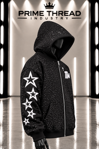 Sweat à capuche zippé pour homme, orné de strass, design personnalisé, appliqué, coupe oversize, style streetwear, très tendance - Product Image 2