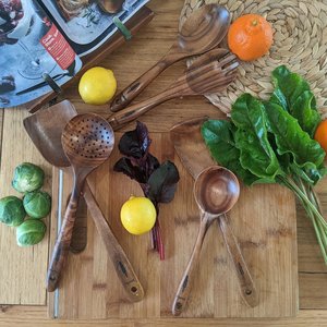 Juego de Utensilios de Cocina Montuk de 6 Piezas de Madera de Teca Natural, Juego de Cucharas para Cocina, Estilo Clásico Marrón, Herramientas para Acampar - Product Image 2