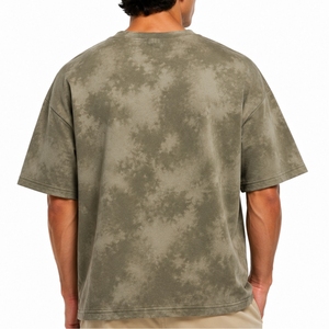 Men V-Neck <b>Tie</b>-Dye Oversized Short Sleeve T-Shirt <b>Knitted</b> Casual Style Camouflage Pattern Regular Length T Shirt For Men - Product Image 2