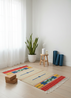 Tapis de prière/chemin de table rectangulaire en coton tissé à la main, motif floral moderne, pelucheux, lavable en machine, avec envers réversible, 950 GSM