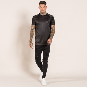 <b>Men's</b> <b>Black</b> Striped Short Sleeve T-<b>Shirt</b> O-Neck <b>Slim</b> <b>Fit</b> Quick Dry Street Style Knitted Polyester Top - Product Image 1