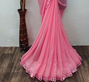 KV Unstitched Georgette <b>Blouse</b> Material Solid <b>Saree</b> - Product Image 2