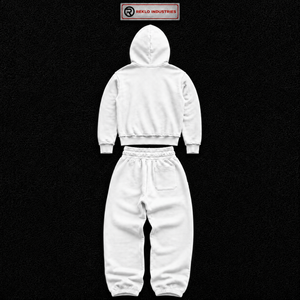 Ensemble de survêtement blanc pour homme avec logo brodé personnalisé, sweat à capuche zippé et pantalon de jogging, style streetwear oversize, vêtements de sport décontractés, vente en gros - Product Image 6