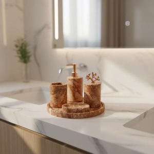 Factory Sale Marble Bathroom Set 4-Piece Round Soap Dispenser <b>Toothbrush</b> <b>Holder</b> Tray Luxury Style Easy To Clean - Product Image 5