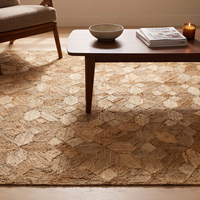 Textured Handwoven Beige Brown Modern Anti-Slip Thick Rug Natural Abstract Geometric Pattern Flatweave Area Carpet for Living