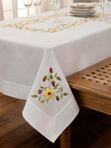 Wholesale Customized Hemstitch Modern Multi-Shape <b>Tablecloth</b> Cotton Embroidered Pretty Flowers Durable Washable Full Sizes - Product Image 2