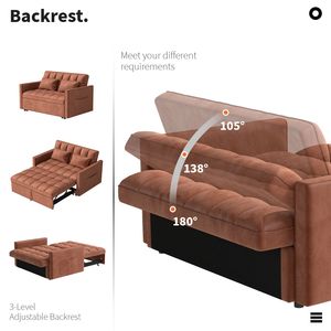 Corduroy Double Sleeper <b>Sofa</b> with <b>Pull</b>-<b>Out</b> <b>Bed</b> 2 Soft Pillows Side Storage Pocket - Product Image 5