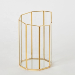 Wholesale Home and Events Decorative Table Centerpiece Brass and Glass <b>Hurricane</b> <b>Candle</b> Holder - Product Image 6