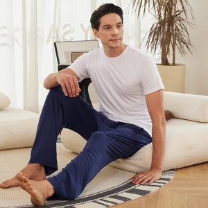 Ensemble de vêtements décontractés pour homme à manches longues, mélange de spandex/coton, respirant, écologique, pyjama, coupe décontractée, vêtements de maison pour l'été - Product Image 2