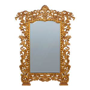 Miroir mural ovale en teck sculpté à la main de luxe avec bordure encadrée de 5,0 mm d'épaisseur, construction durable, style baroque classique - Product Image 1