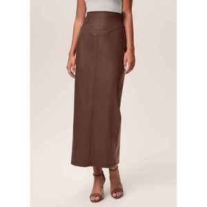 Jupe longue en jean délavé vintage pour femme, taille haute, coupe trapèze, fente, style décontracté d'été - Product Image 2