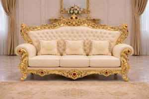Juego de Sofás Clásicos Premium para Sala de Estar con Acabado en Hoja de Oro, Estilo Palacio, Sofá de Madera Tallado a Mano, Hecho en EE. UU. - Product Image 2