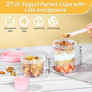 Set di 4 Contenitori per Yogurt da 27oz con Coperchi e Cucchiai, Riutilizzabili per Overnight Oats, con Scomparto per Topping, per Conservazione Alimenti - Product Image 2