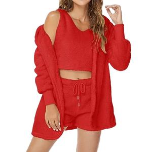 3 Piece <b>Women</b> Outfits Sets Plush Velvet Hooded <b>Cardigan</b> Coat Shorts Pants <b>Crop</b> Tops Tracksuits Warm Casual Sweatshirts 2026 - Product Image 2