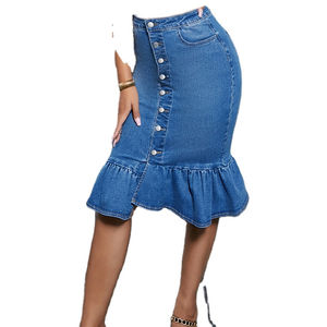 Tendance 2026 HSI Jupe en denim semi-extensible, modèle haut et bas fantaisie, avec ceinture cargo classique et multiples poches, style chic - Product Image 3