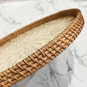 Elegant Pearl Inlay Rattan <b>Decorative</b> Tray Iridescent <b>Mother</b> of Pearl Mosaic Organizer for Home, Dining & Vanity <b>Decor</b> - Product Image 5