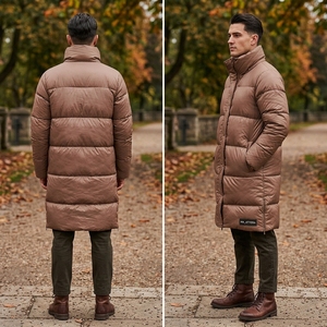 Nautch <b>Men</b> Long Puffer <b>Jacket</b> Stand Collar <b>Down</b> <b>Filled</b> Windproof Winter Coat Solid Color Button Closure Casual Style - Product Image 4