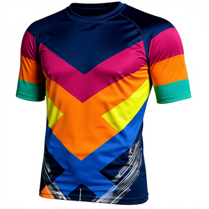 Camiseta de Compresión Geométrica Roja y Negra para Hombre, Manga Corta, Secado Rápido, Poliéster, Protección UV - Product Image 5