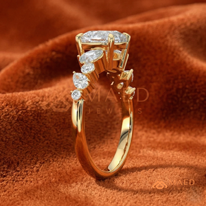 Yellow Gold <b>Cushion</b>-Cut Solitaire – Luxury Pear & <b>Round</b> Accent Band The "Solaris" <b>Cushion</b> Ring – Yellow Gold Finish with Radian - Product Image 2