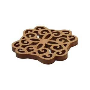 Trivets natural wood square ornate filigree scroll cutout heat-resistant insulation pad for dining <b>table</b> <b>protection</b> trivets - Product Image 1