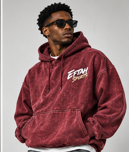 เสื้อฮู้ดดี้โอเวอร์ไซส์สีแดงเลือดหมูสำหรับผู้ชาย ยี่ห้อ EFTAH แบบสวมหัว มีลายพิมพ์ตัวอักษรด้านหน้าและกระเป๋าแบบจิงโจ้ - Product Image 1