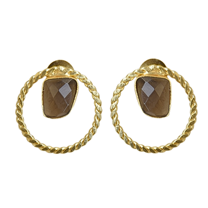 Pendientes de latón chapados en oro con piedra natural y engaste geométrico, joyería vintage de moda para mujer - Regalo - Product Image 1