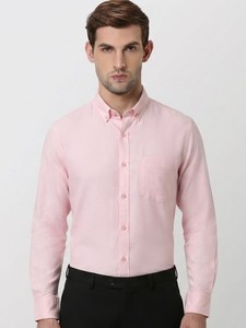 Camisa de Vestir para Hombre, Color Rosa Pálido, con Botones, Manga Larga, Color Sólido, Popelina de Algodón, Estilo Casual Elegante, Transpirable, para Primavera - Product Image 1