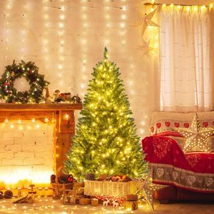 Albero di Natale Artificiale Preilluminato - Abete con Cerniere da 5/6/7 Piedi con 7 Modalità di Illuminazione per Decorazioni Interne/Esterne - Product Image 1