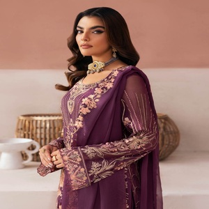 Vestidos Panjabi pakistaníes bordados de gasa para mujer en trajes de 3 piezas de gasa Diseñadores paquistaníes de Ramsha Trajes de novia - Product Image 4