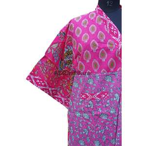 Bata Kimono de Manga Corta para Mujer, 100% Algodón, Estampado Floral, Cuello en V, con Cordón Ajustable, Transpirable, de Secado Rápido, para Vacaciones - Product Image 2