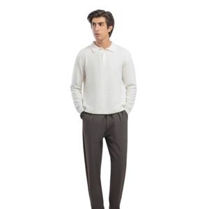 Suéter Polo de Punto Texturizado Blanco para Hombre, Manga Larga, Cuello Camisero, Estilo Casual y Elegante, Fabricante Personalizado OEM - Product Image 3