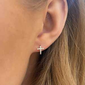 Pendientes de Aro Cruzados Elegantes para Uso Diario, Lujosos y Delicados, de Oro Sólido de 14K y 18K, con Diamantes Cultivados en Laboratorio de Corte Redondo, Tipo Huggies con Bisagra, Fabricación Propia - Product Image 2