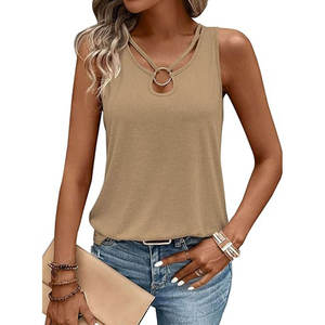 Solid Tank Top Round Neck Sleeveless Women's T Shirt - Product Image 4