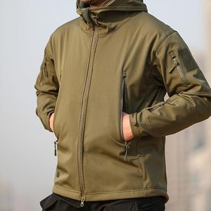 Veste coupe-vent à capuche pour homme, couleur olive, fermeture éclair, style workwear, polyester, vêtements d'extérieur pour l'automne - Product Image 2