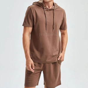 Ensemble sweat à capuche et short décontracté pour homme, hiver, haute qualité, uni, avec cordon de serrage, respirant, léger, personnalisable - Product Image 3