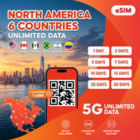 eSIM Perjalanan Amerika Utara, Data Seluler Tak Terbatas di 6 Negara, Roaming 4G/5G, Aktivasi Instan