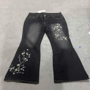 Jeans Negros Bordados con Flores para Mujer, Alta Calidad, Nuevo Estilo Y2K, Pantalones Anchos de Corte Holgado, Pantalones Casuales de Mezclilla - Product Image 3
