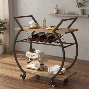Carrito de Bar de Estilo Industrial de 3 Niveles, de Madera y Hierro, con Estante para Botellas y Ruedas, para Almacenamiento de Bebidas en la Cocina - Product Image 1