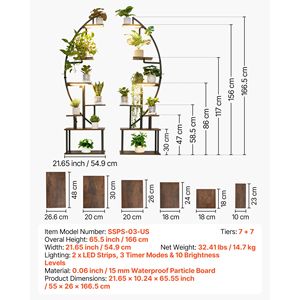 Scaffale per Piante a 7 Livelli, 166 cm di Altezza, con Luci per Coltivazione Indoor, 3 Timer, Set di 2 Supporti Angolari in Metallo e Vasi Intelligenti - Product Image 4