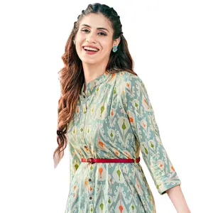 Nueva colección de verano de diseñador de Fabzone India Anarkali Long Kurti para mujer en tela de rayón - Product Image 1